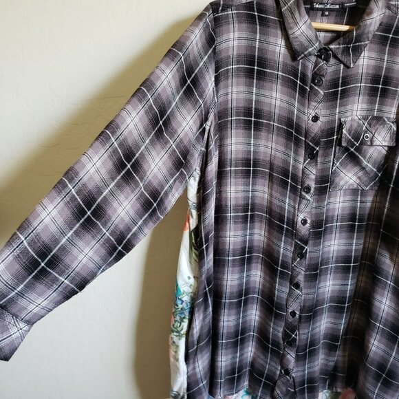 Tolani Collection Plaid Tunic Top Floral Print Back Button Up Sz Women's 1X Plus - Picture 7 of 12